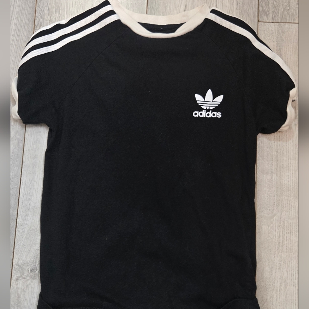 Adidas Kids Tee in Black with White Accents